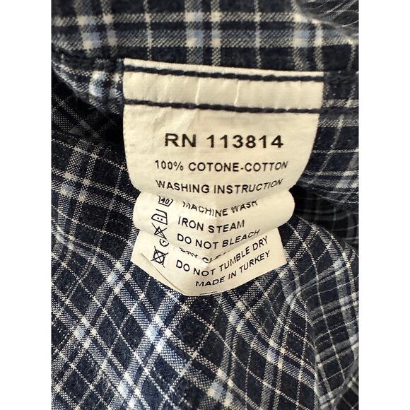 Billy Reid Spread Collar Plaid Shirt Men’s Gray & Blue Standard Cut - Picture 4 of 4
